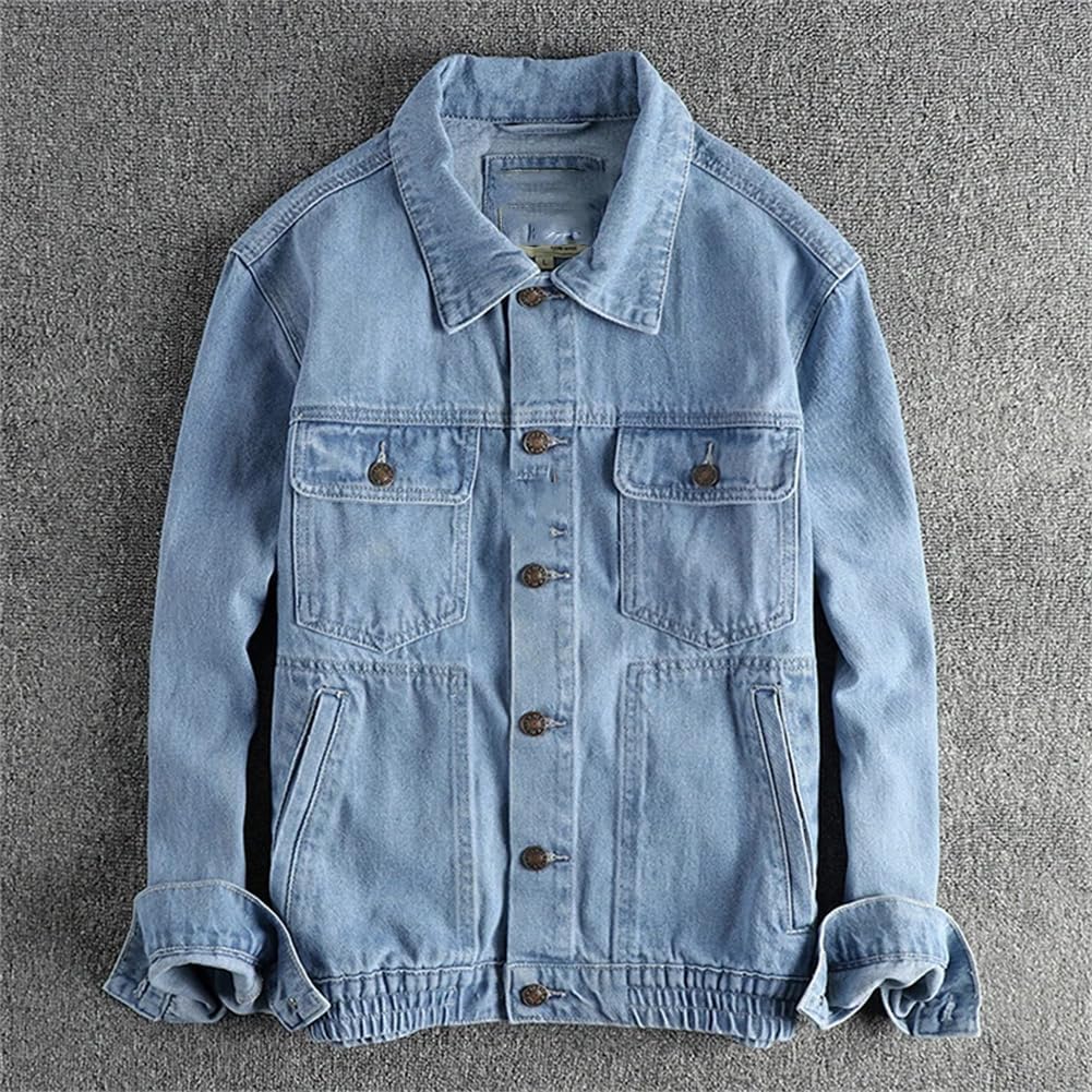 Mens Heavy Old Wash Denim Jacket Classic Retro Vintage Youth